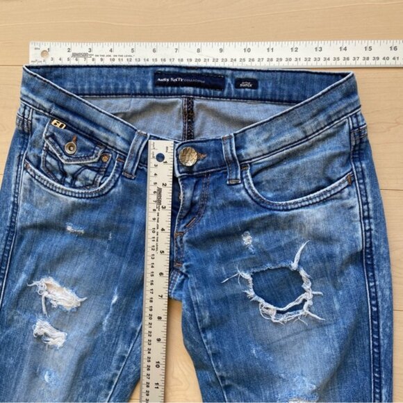 Miss 60’s jeans Style Shock ripped destroyed denim low rise slim straight 27 - Picture 13 of 14